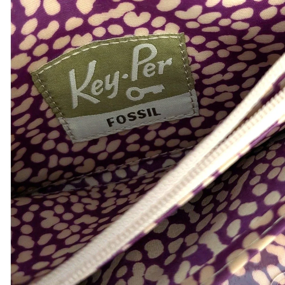 Fossil Key-Per Navy Blue Polka Dot Coated Canvas Clutch Wallet